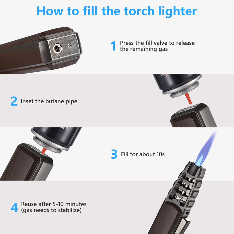 Harygate Torch Lighter, Refillable Kitchen Cooking Torch Windproof Adjustable Flame Solar Beam Torch Blow Torch with Safety Lock for BBQ Baking(Butane Gas Not Included)