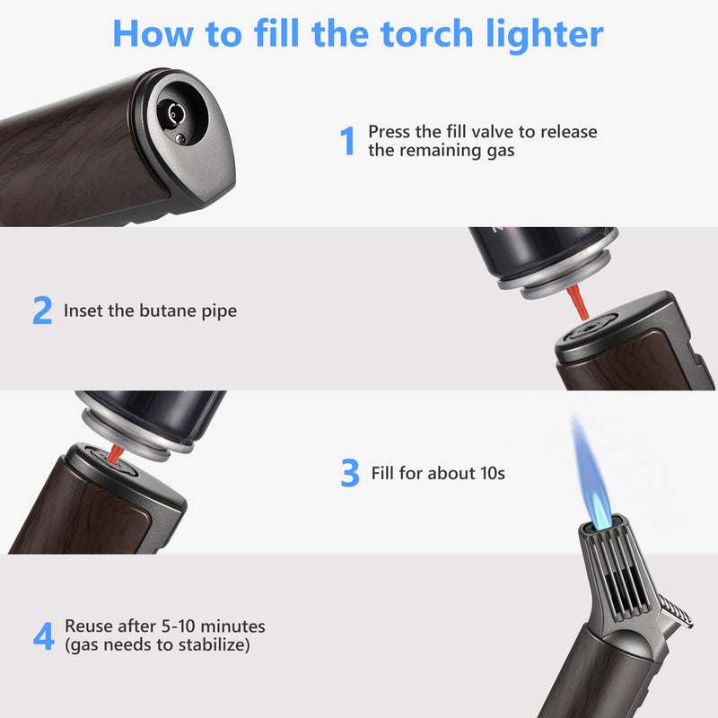 Butane Torch Lighter, Windproof Adjustable Flame Blow Torch Refillable Cooking Torch Lighter with Safety Lock for Grill Fireplace BBQ Baking(Butane Gas Not Included)