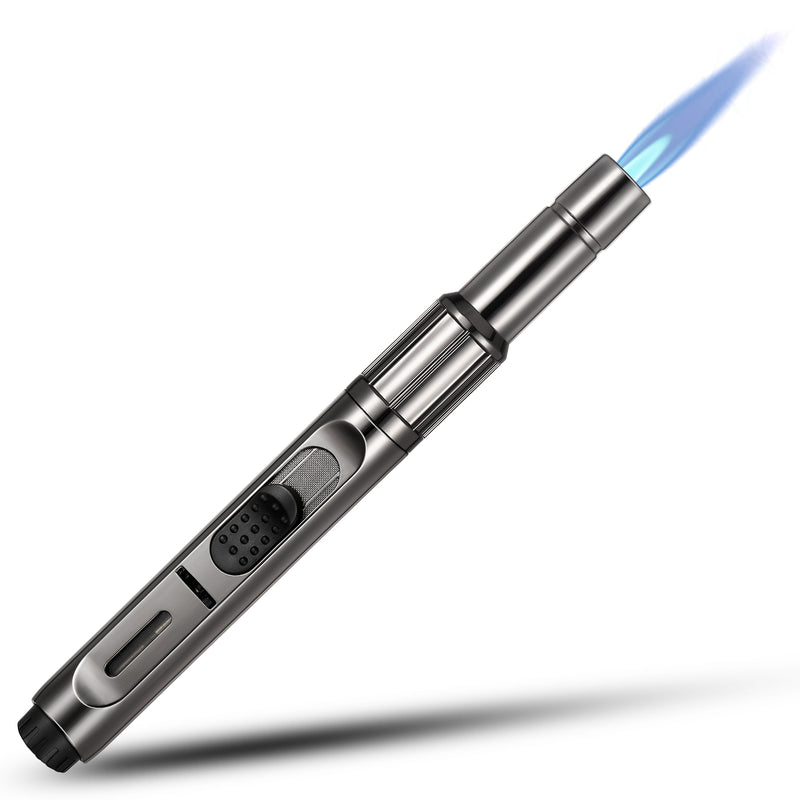 Butane Torch Lighter, 7.5 Inch Long Butane Lighter Refillable Kitchen Torch Lighter with Visible Fuel Window Adjustable Jet Flame Pen Lighter Butane Lighter for Grill Fireplace