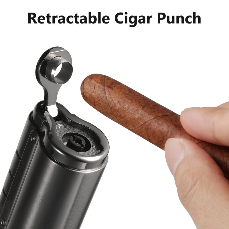Torch Lighter, Cigar Lighter, Cigar Cutter and Lighter Set - Triple Jet Flame Butane Cigarette Torch Lighter with Cigar Punch Cutter